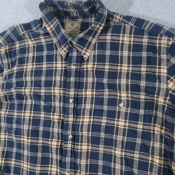 Beretta Button Down Flannel Shirt Mens 2XL Blue Long Sleeve XXL - Picture 3 of 9